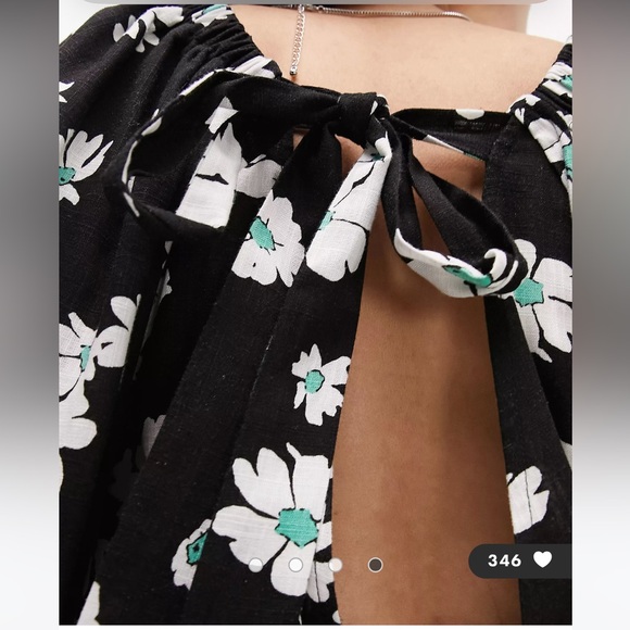 89. Topshop elasticated channel long sleeve romper in multi floral - Picture 4 of 4